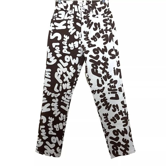 Pacsun Two -Tone Printed Dad Jeans Size 26 Straight Leg High Rise - Picture 3 of 12